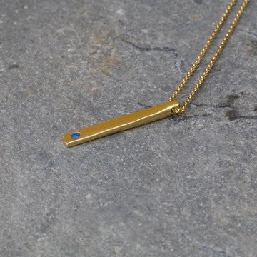 Dainty Handmade Birthstone Bar Necklace - Minimalist Layering Necklace, Vertical Bar Necklace, Lapis Bar Charm, Luck Gift, Lapis Necklace.